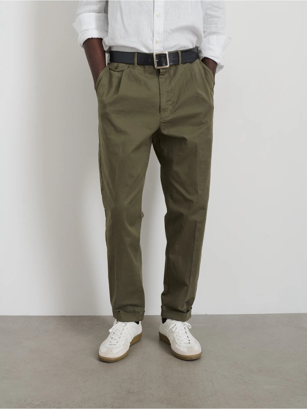 Alex Mill Men’s Standard Pleated Chino - Olive Grey Green 36x28 Cuff Cropped